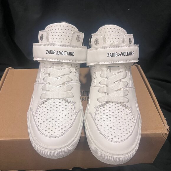 NWT ZADIG & VOLTAIRE FLASH MID TOP SNEAKER IN WHITE SZ 40 - Picture 6 of 9